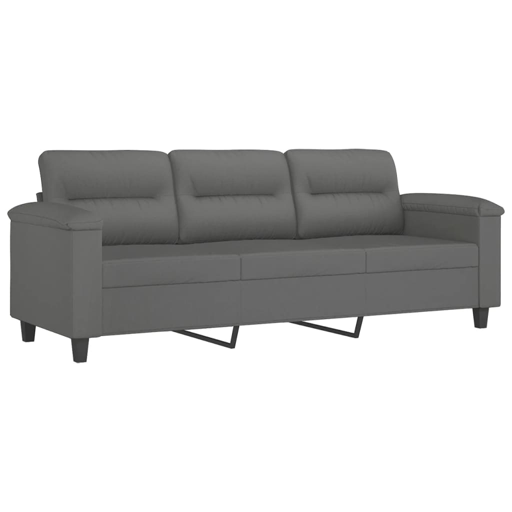 vidaXL 3-местен диван с възглавници тъмносив 180 см микрофибърен плат
