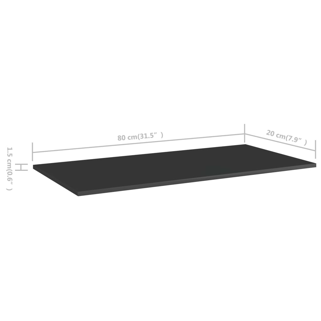 vidaXL Рафтове за етажерка, 8 бр, черен гланц, 80x20x1,5 см, ПДЧ