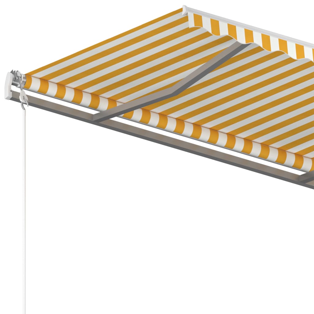 vidaXL Ръчно прибиращ се сенник с прътове, 3x2,5 м, жълто и бяло