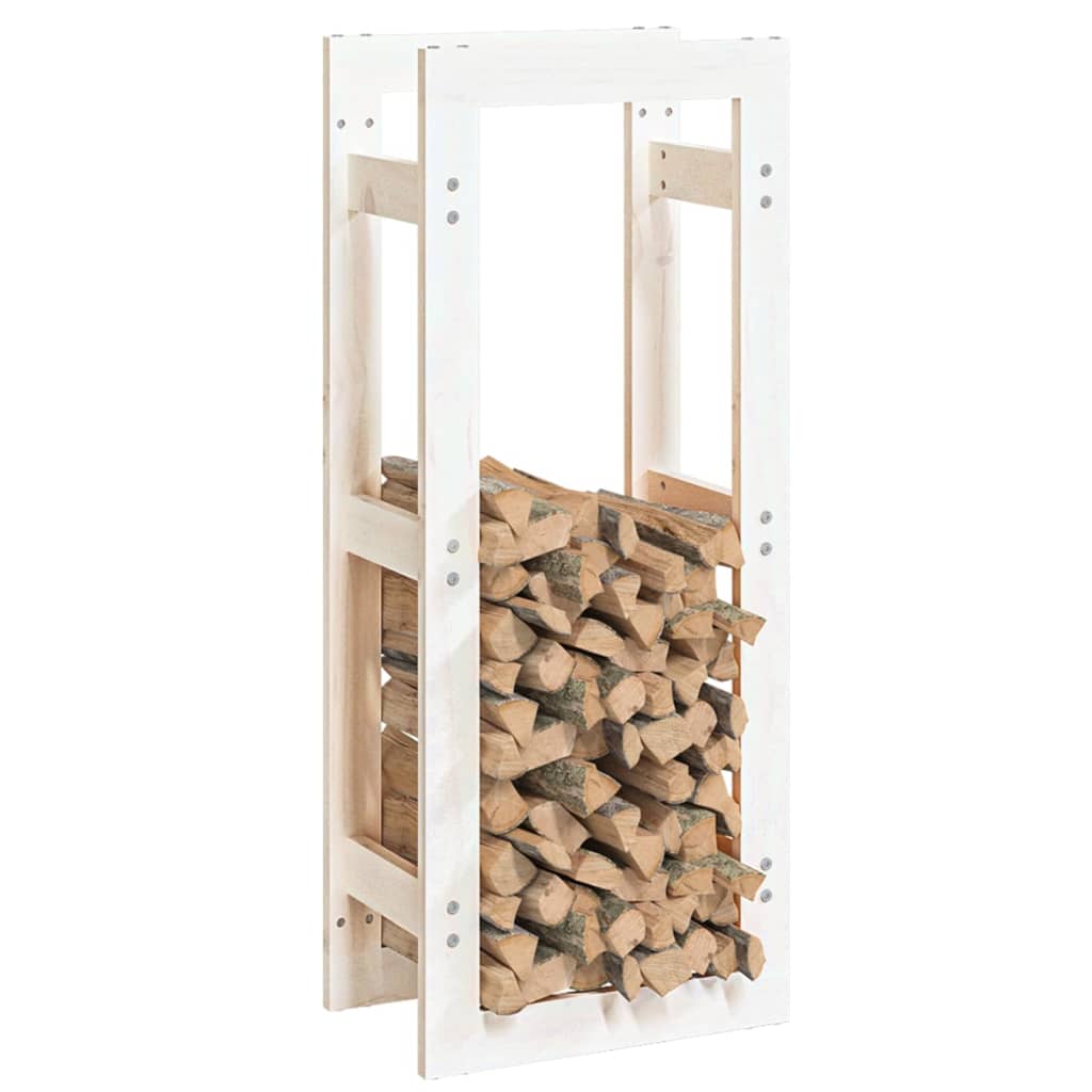 vidaXL Поставка за дърва за огрев бяла 41x25x100 см масивно дърво бор