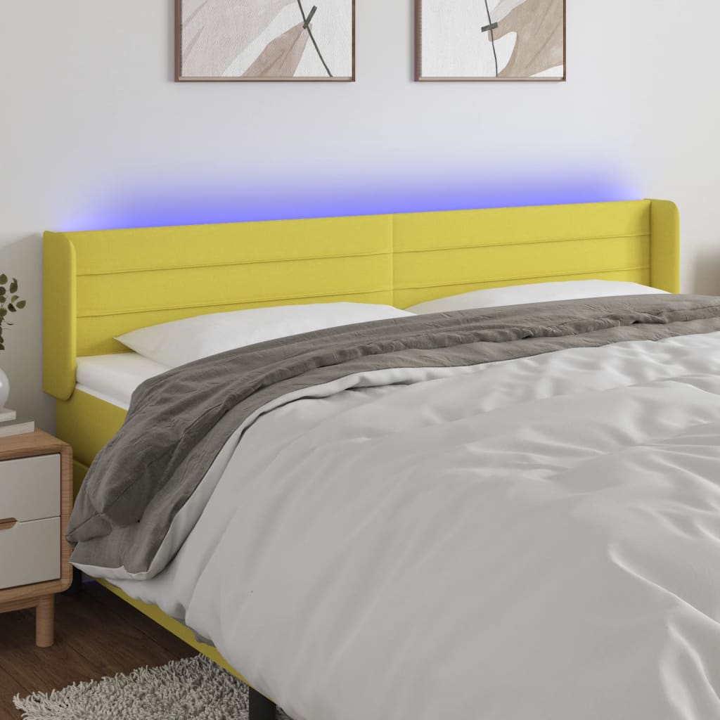 vidaXL LED горна табла за легло, зелена, 203x16x78/88 см, плат