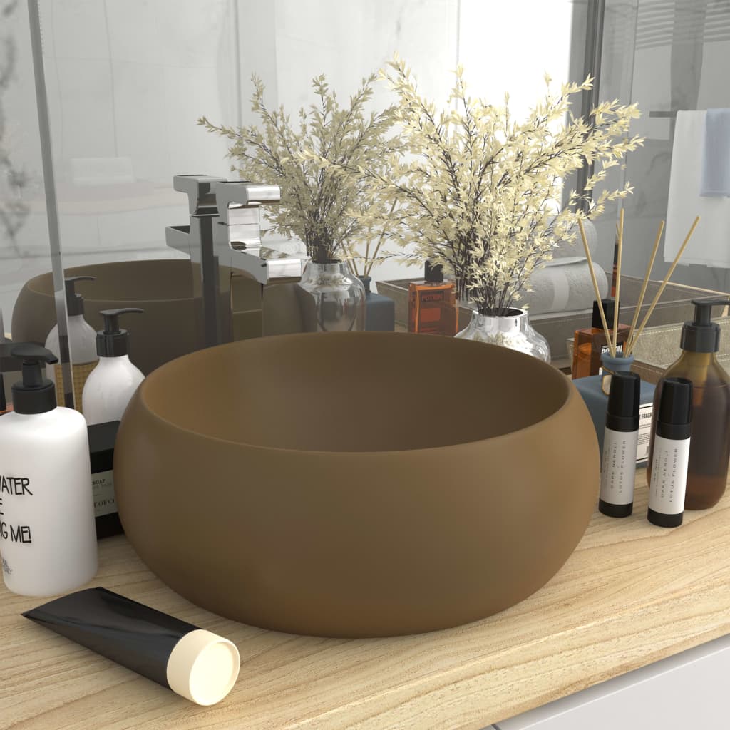vidaXL Луксозна кръгла мивка, матово кремава, 40x15 см, керамика