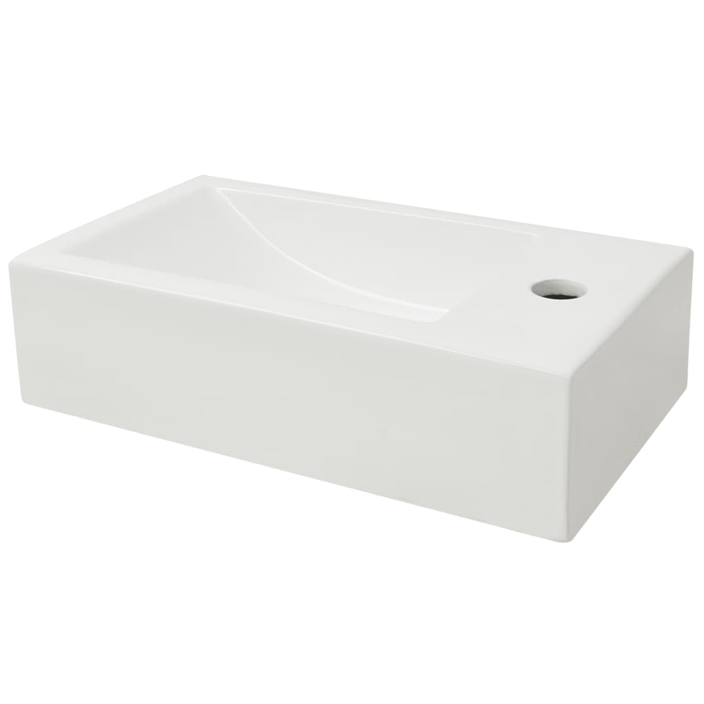 vidaXL Правоъгълна мивка с отвор за смесител, бяла, 46x25,5x12 см