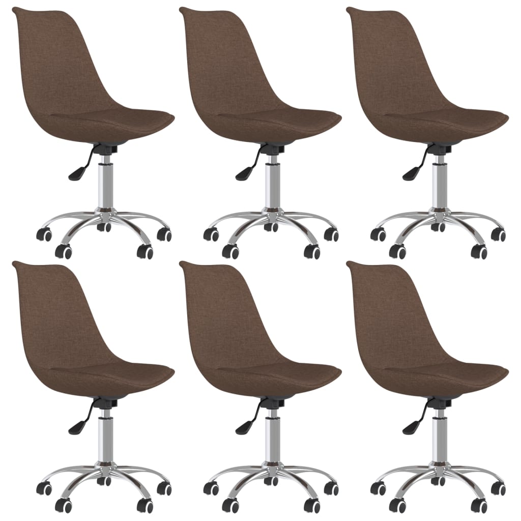 vidaXL Въртящи се трапезни столове, 6 бр, кафяви, текстил