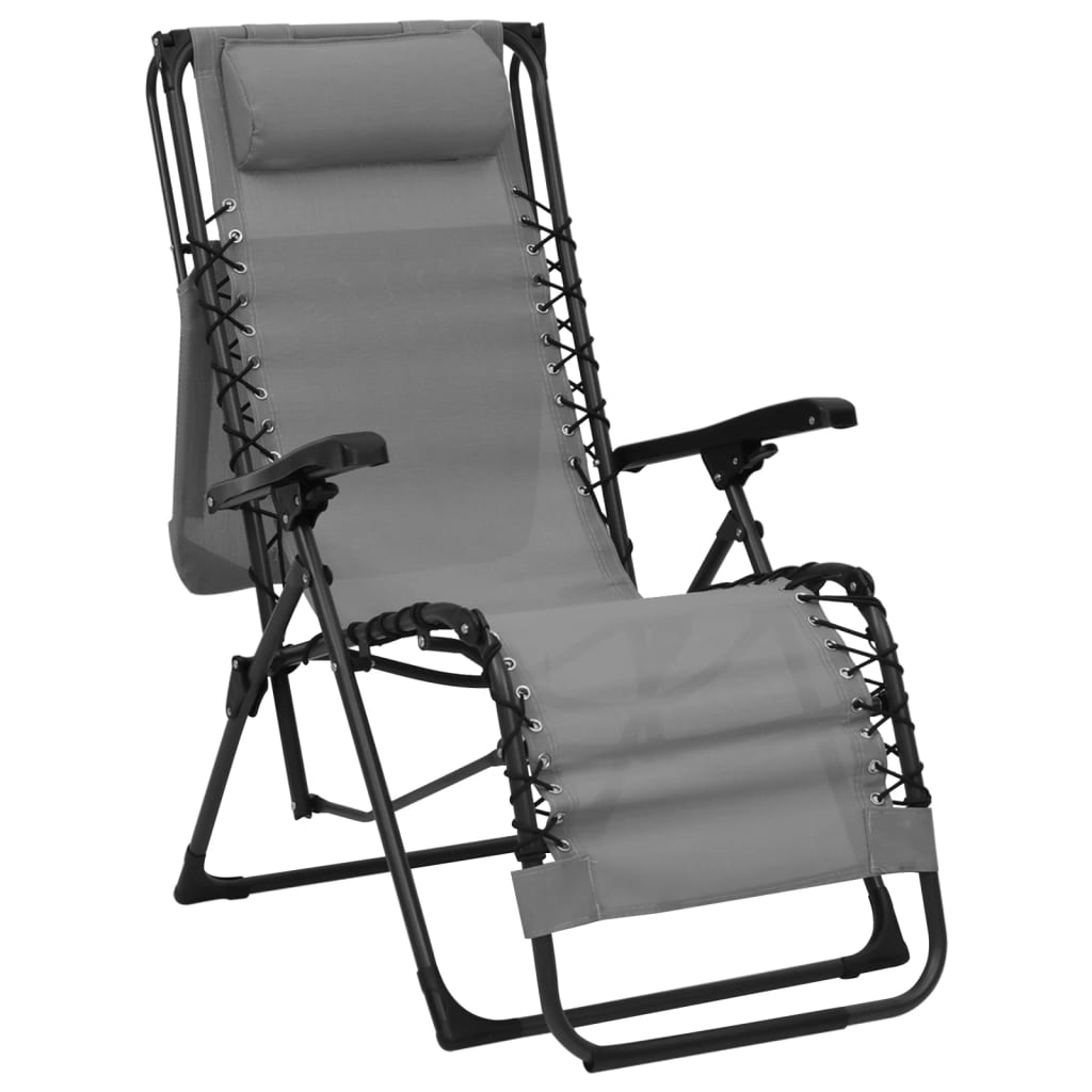 vidaXL Сгъваеми столове тип шезлонг, 2 бр, textilene, сиви