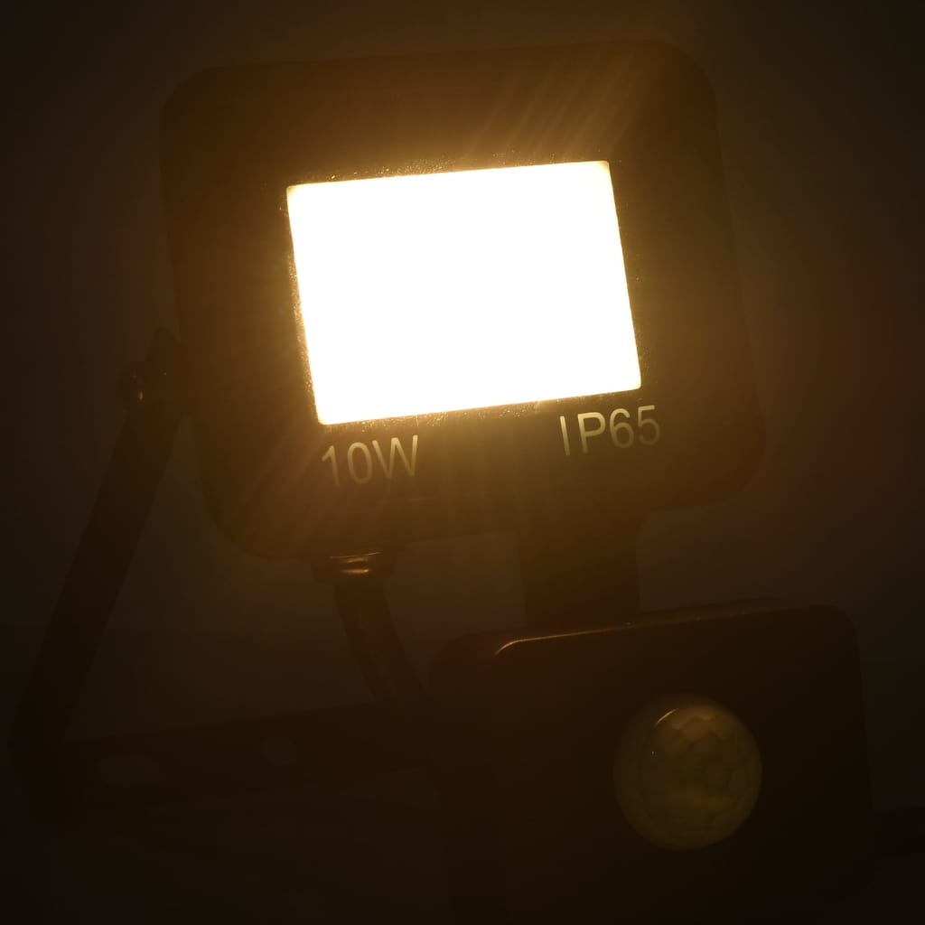 vidaXL LED прожектор със сензор, 10 W, топло бяло