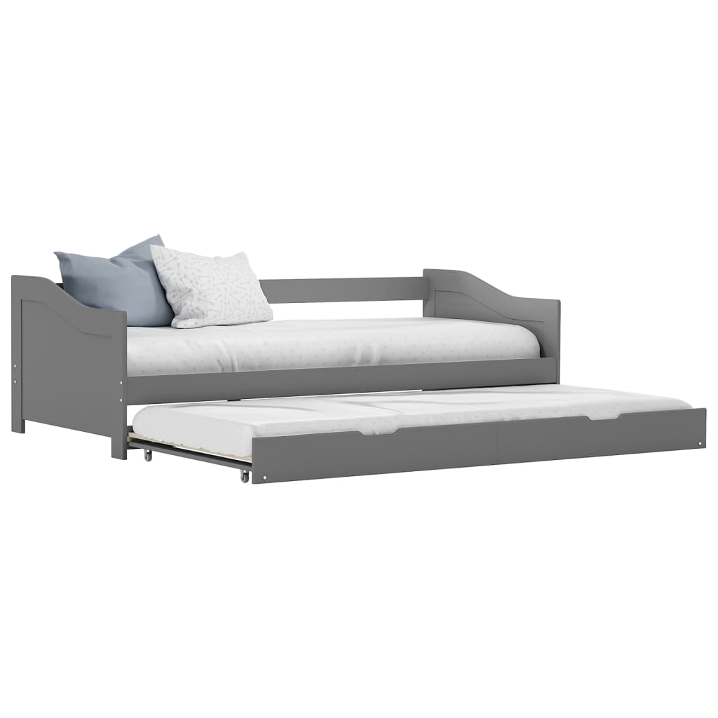 vidaXL Рамка за легло разтегателен диван сива борово дърво 90x200 см