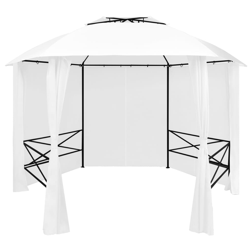 vidaXL Градинска шатра със завеси, 360x312x265 см, бяла, 180 г/м²