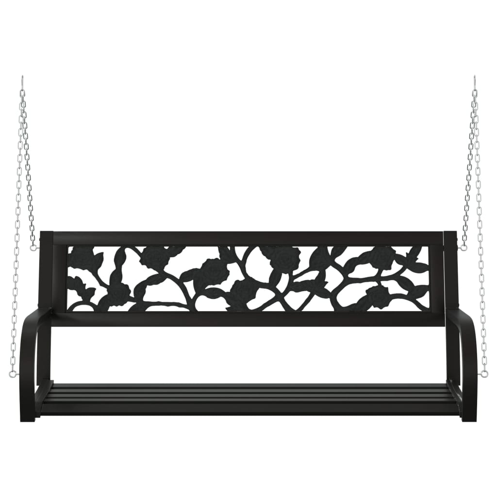 vidaXL Градинска люлка пейка, 125 см, стомана и пластмаса, черна