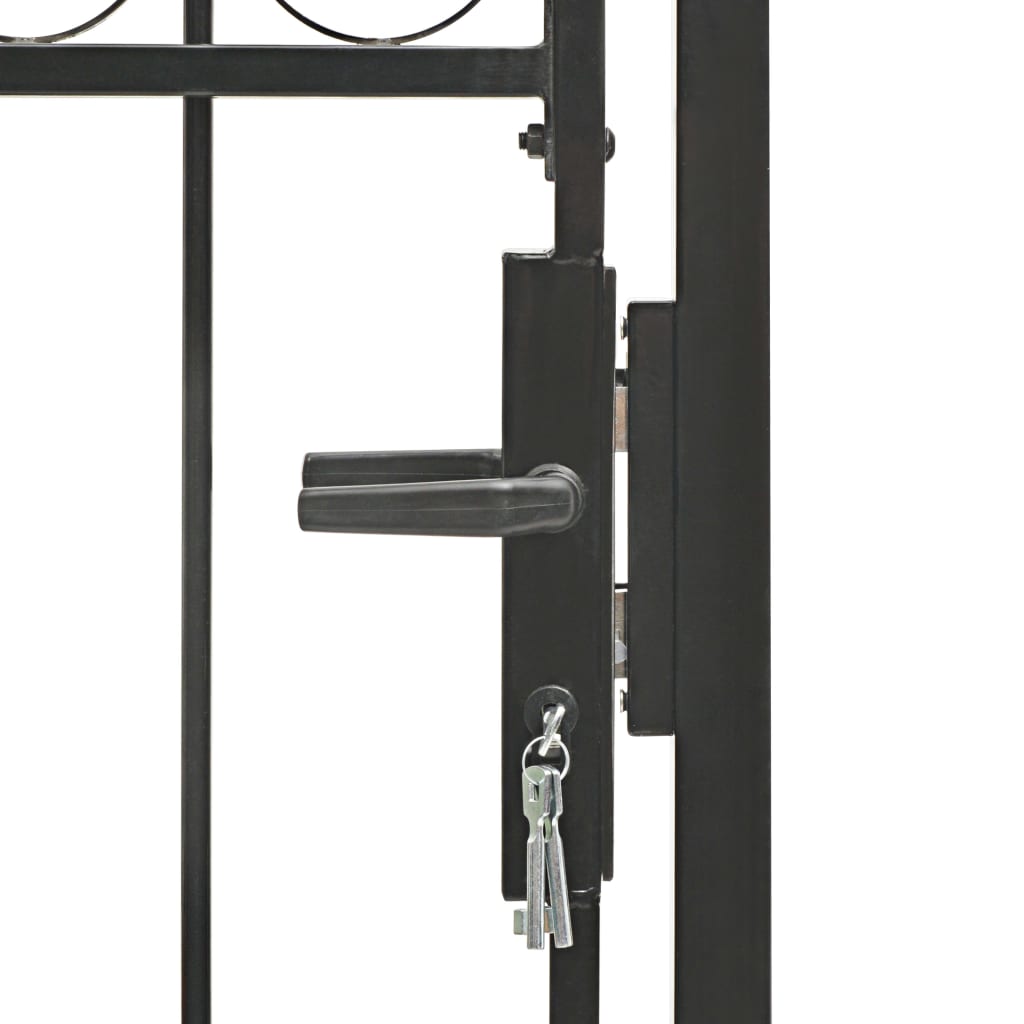 vidaXL Оградна врата с арковидна горна част стомана 100x175 см черна