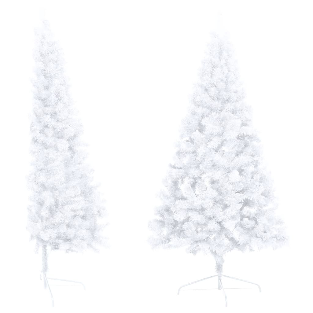 vidaXL Изкуствена светеща половин коледна елха със стойка бяла 180 см