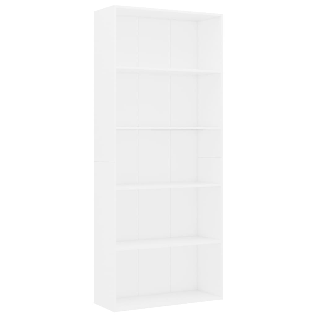 vidaXL 5-етажна библиотека, бяла, 80x30x189 см, ПДЧ