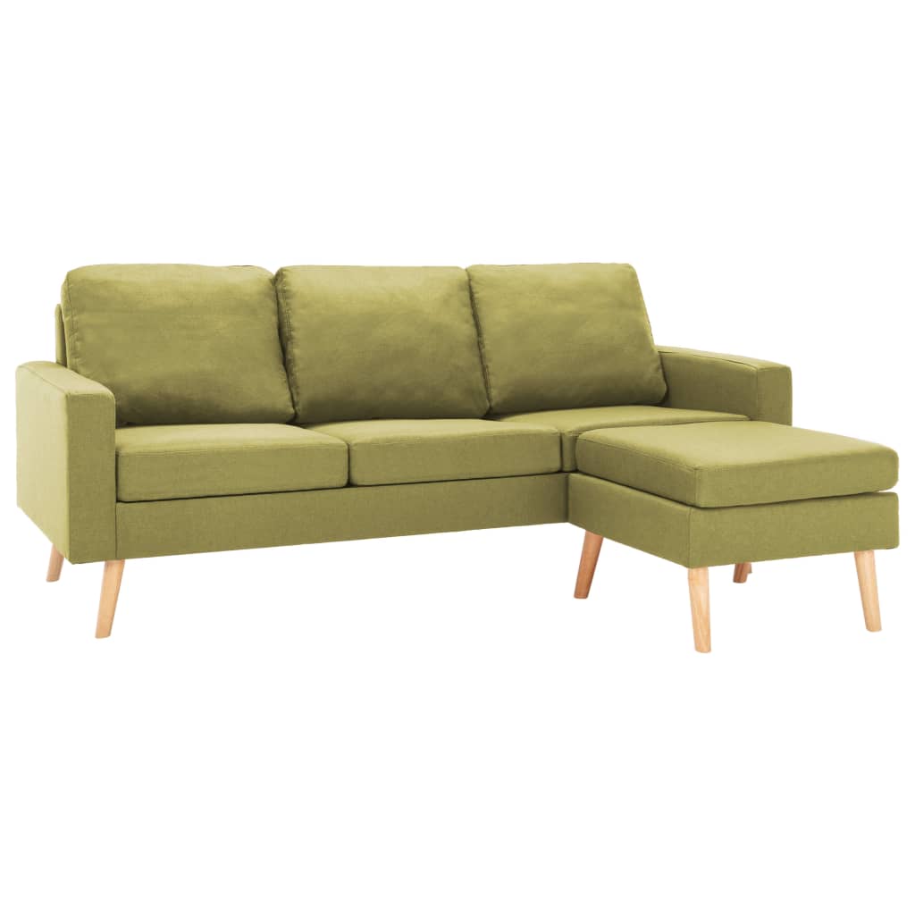 vidaXL 3-местен диван с поставка за крака, зелен, текстил