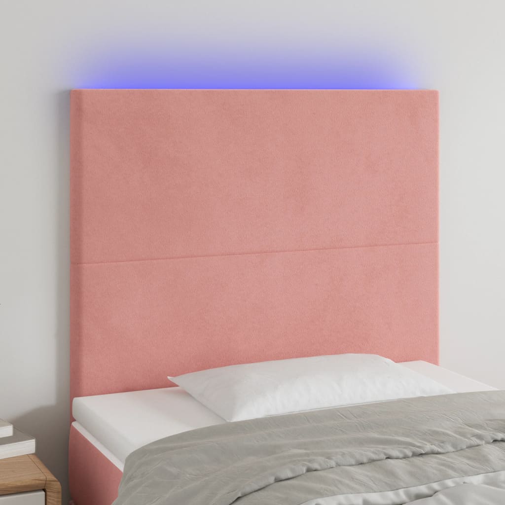 vidaXL LED горна табла за легло, розова, 100x5x118/128 см, кадифе