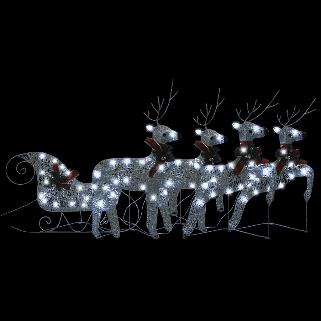 vidaXL Коледна украса елени с шейна 100 LED за открито сребристо