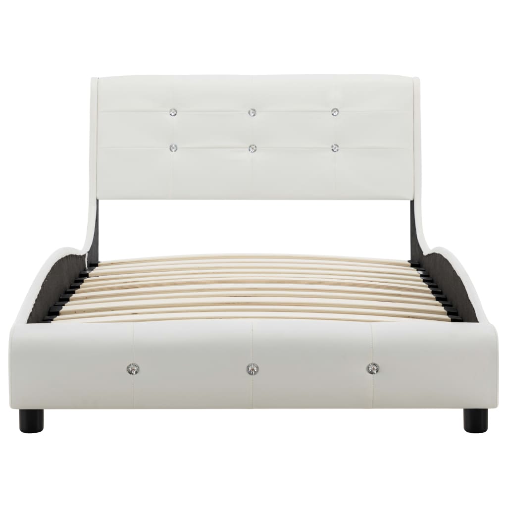 vidaXL Рамка за легло, бяла, изкуствена кожа, 90x200 cм