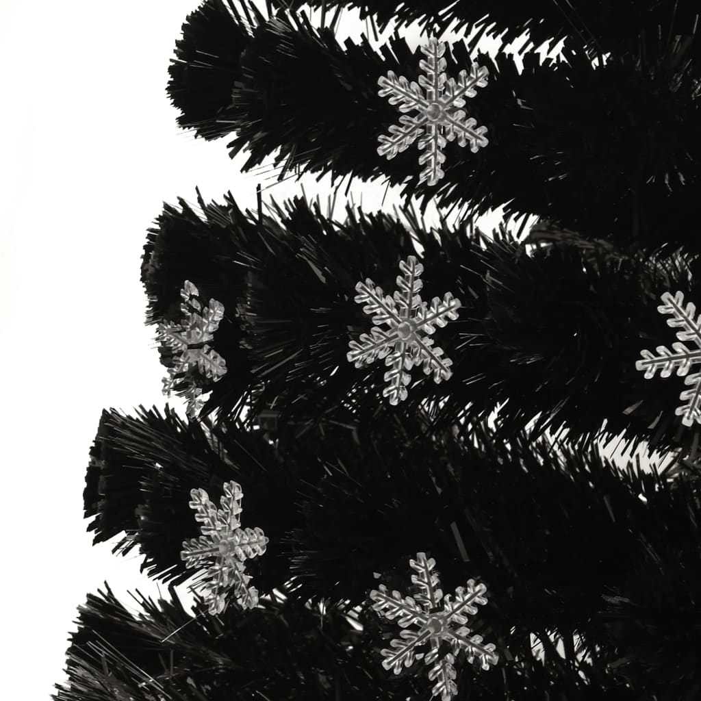 vidaXL Коледна елха с LED снежинки, черна, 150 см, оптично влакно