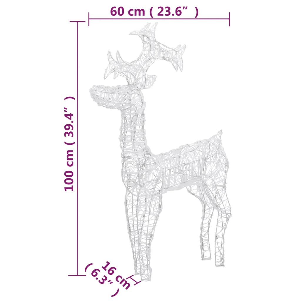 vidaXL Коледна украса северни елени, 3 бр, 60x16x100 см, акрил