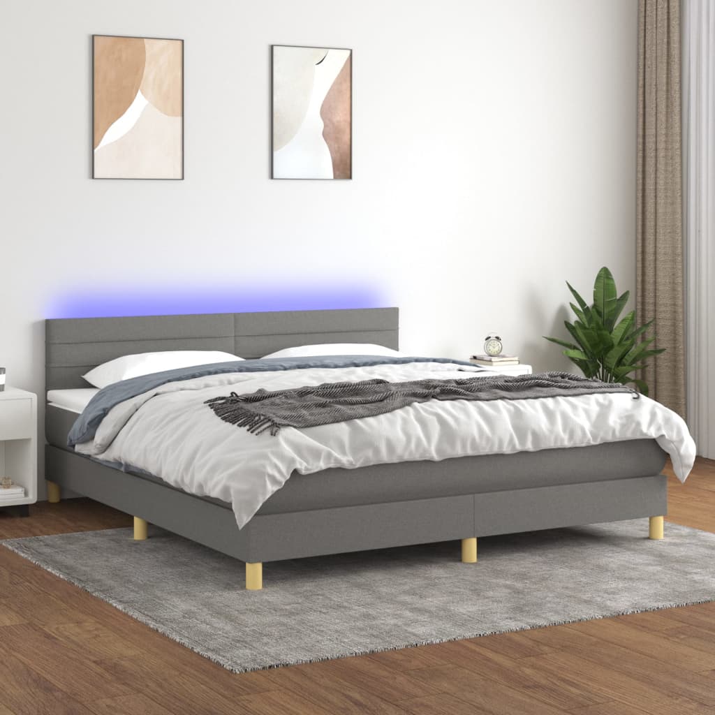 vidaXL Боксспринг легло с матрак и LED, тъмносиво, 160x200 см, плат