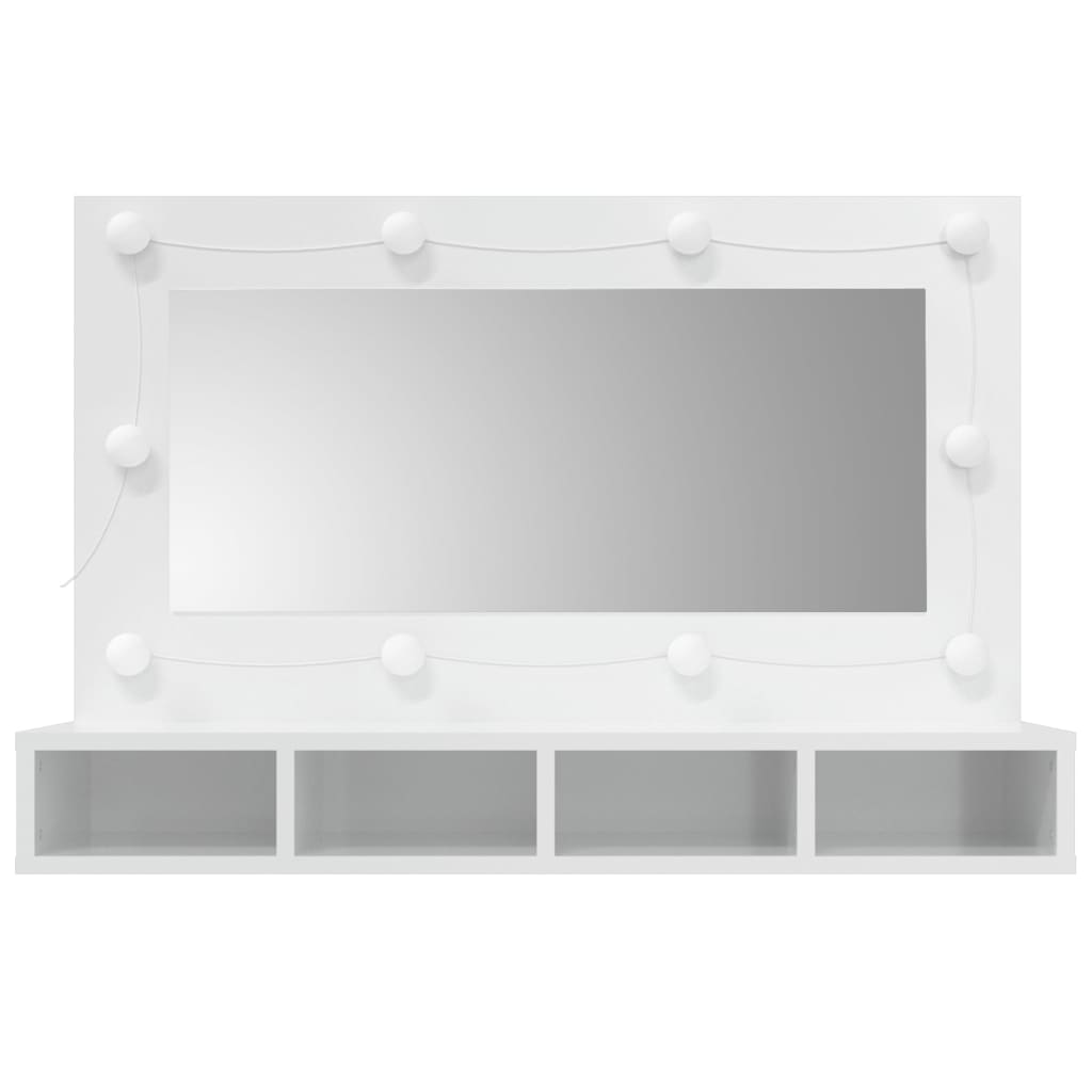 vidaXL Огледален шкаф с LED, бял гланц, 90x31,5x62 см