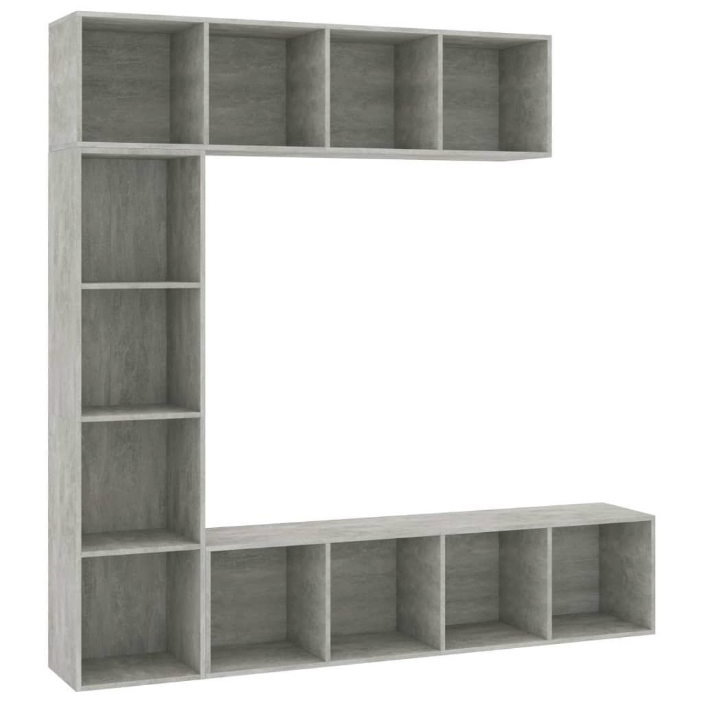 vidaXL Комплект етажерка/ТВ шкаф в 3 части, бетонно сив, 180x30x180 см