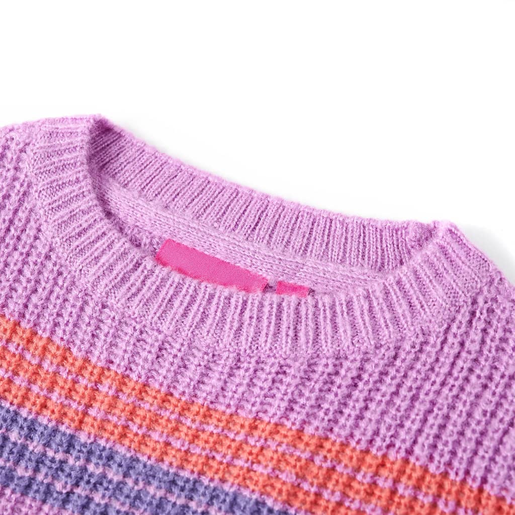 Детски пуловер на райе, плетен, лилаво и розово, 92