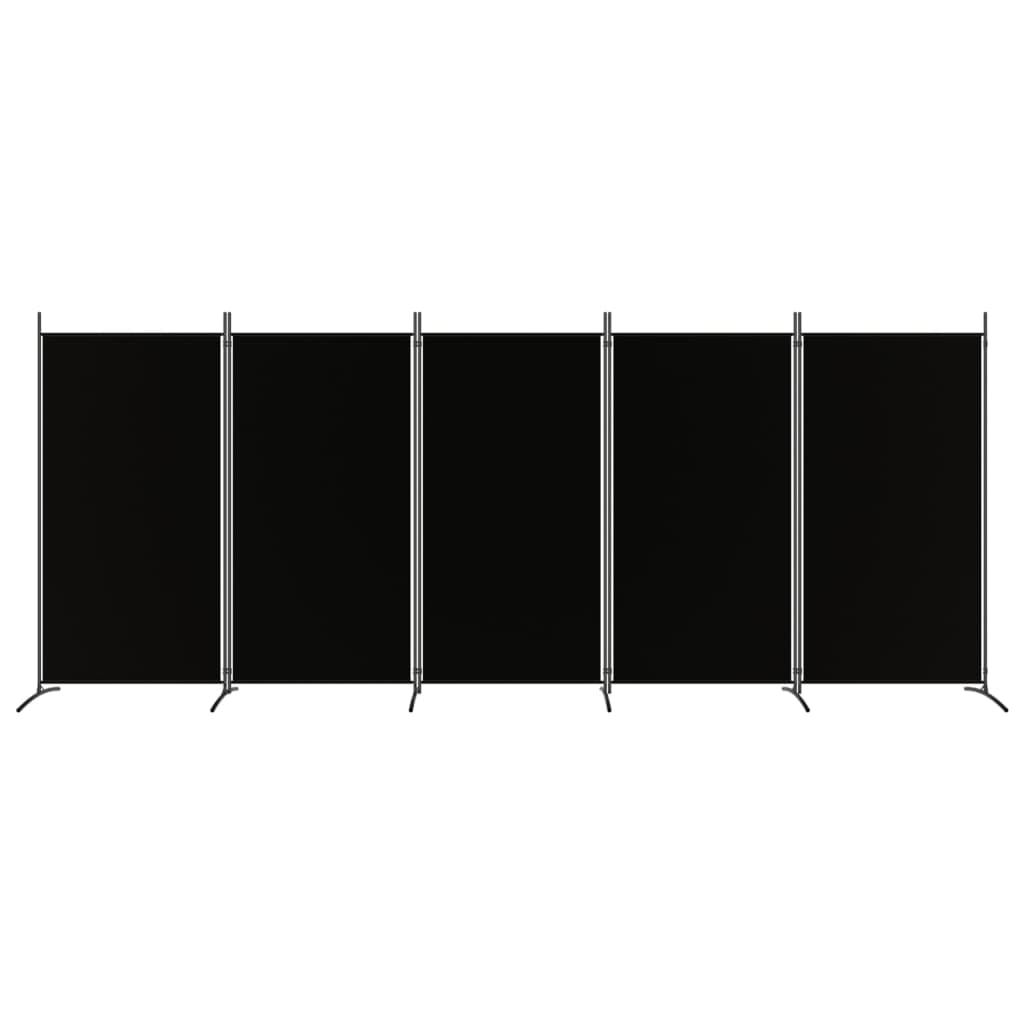 vidaXL Параван за стая, 5 панела, черен, 433x180 см, плат