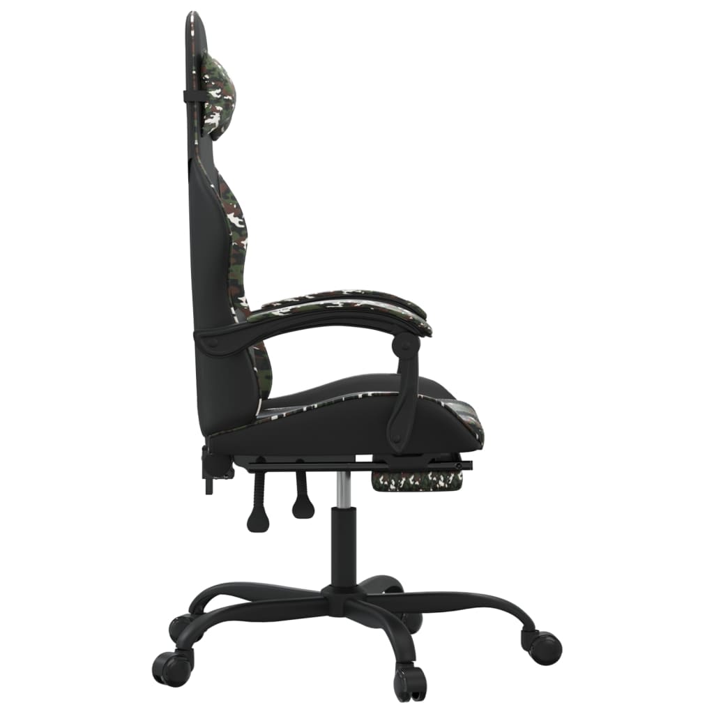 vidaXL Въртящ гейминг стол с подложка черен камуфлаж изкуствена кожа