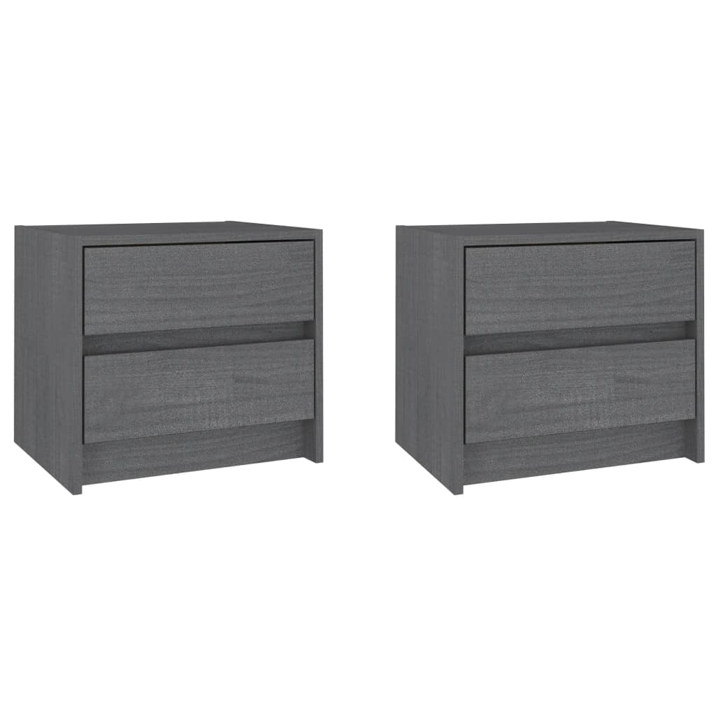 vidaXL Нощни шкафчета, 2 бр, сиви, 40x30,5x35,5 см, борово дърво масив