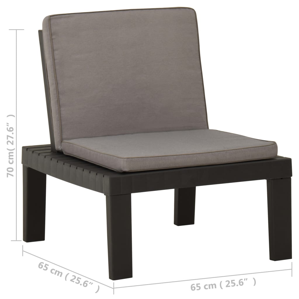 vidaXL Градински лаундж стол с възглавница, пластмаса, сив