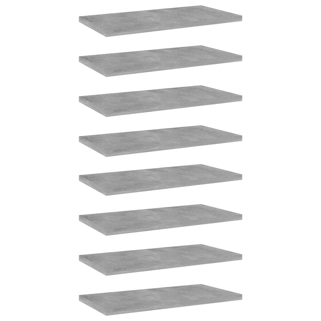 vidaXL Рафтове за етажерка, 8 бр, бетонно сиви, 40x20x1,5 см, ПДЧ