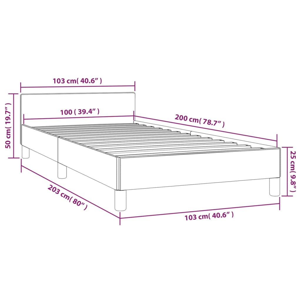vidaXL Рамка за легло с табла, тъмносива, 100x200 см, кадифе