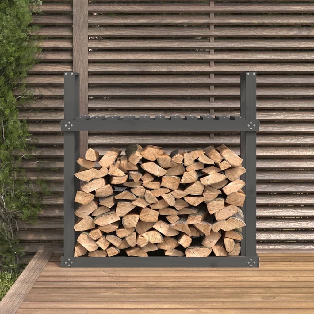 vidaXL Поставка за дърва за огрев сива 110x35x108,5 масивно дърво бор