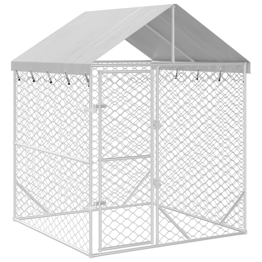 vidaXL Външна клетка за куче с покрив сребриста 2x2x2,5 м стомана