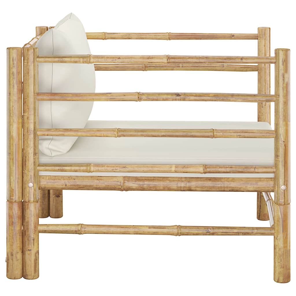 vidaXL Градински диван с кремавобели възглавници бамбук