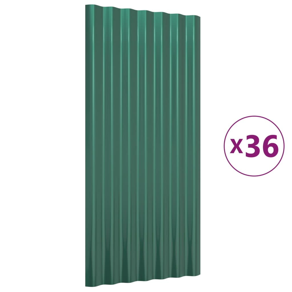 vidaXL Покривни панели 36 бр прахово боядисана стомана зелени 80х36 см