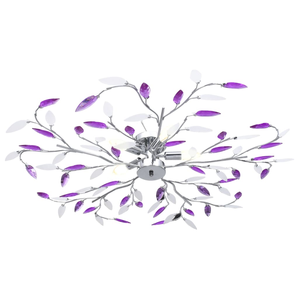 vidaXL Лампа за таван с акрилни кристални листа за 5 крушки E14 лилава