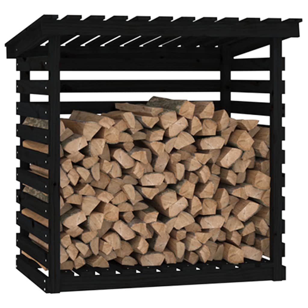 vidaXL Поставка за дърва за огрев, черна, 108x73x108 см, бор масив