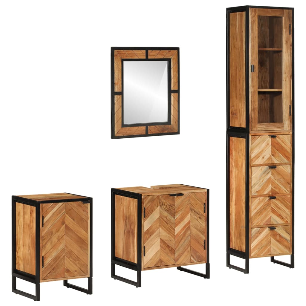 vidaXL Комплект мебели за баня, 4 части, желязо и масивна акация