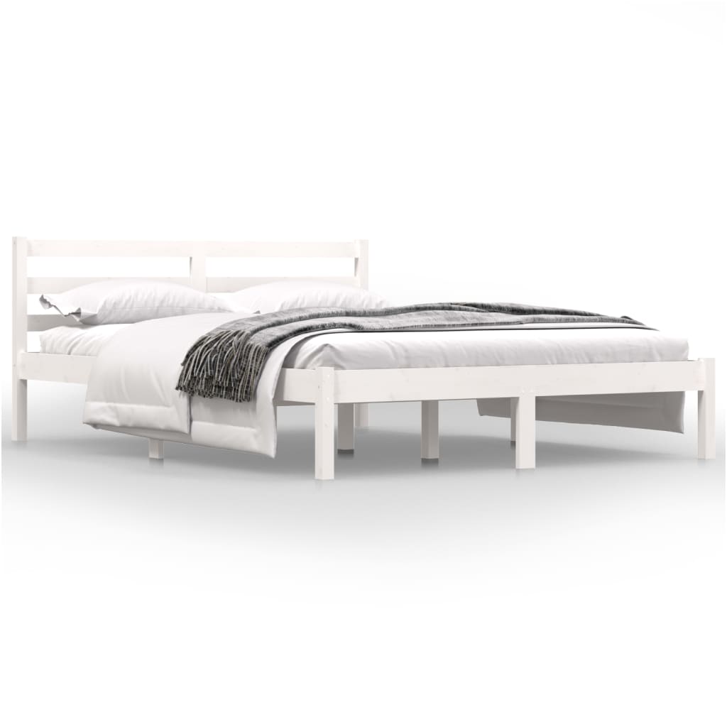 vidaXL Рамка за легло, бор масив, 120x190 см, бяла, Small Double