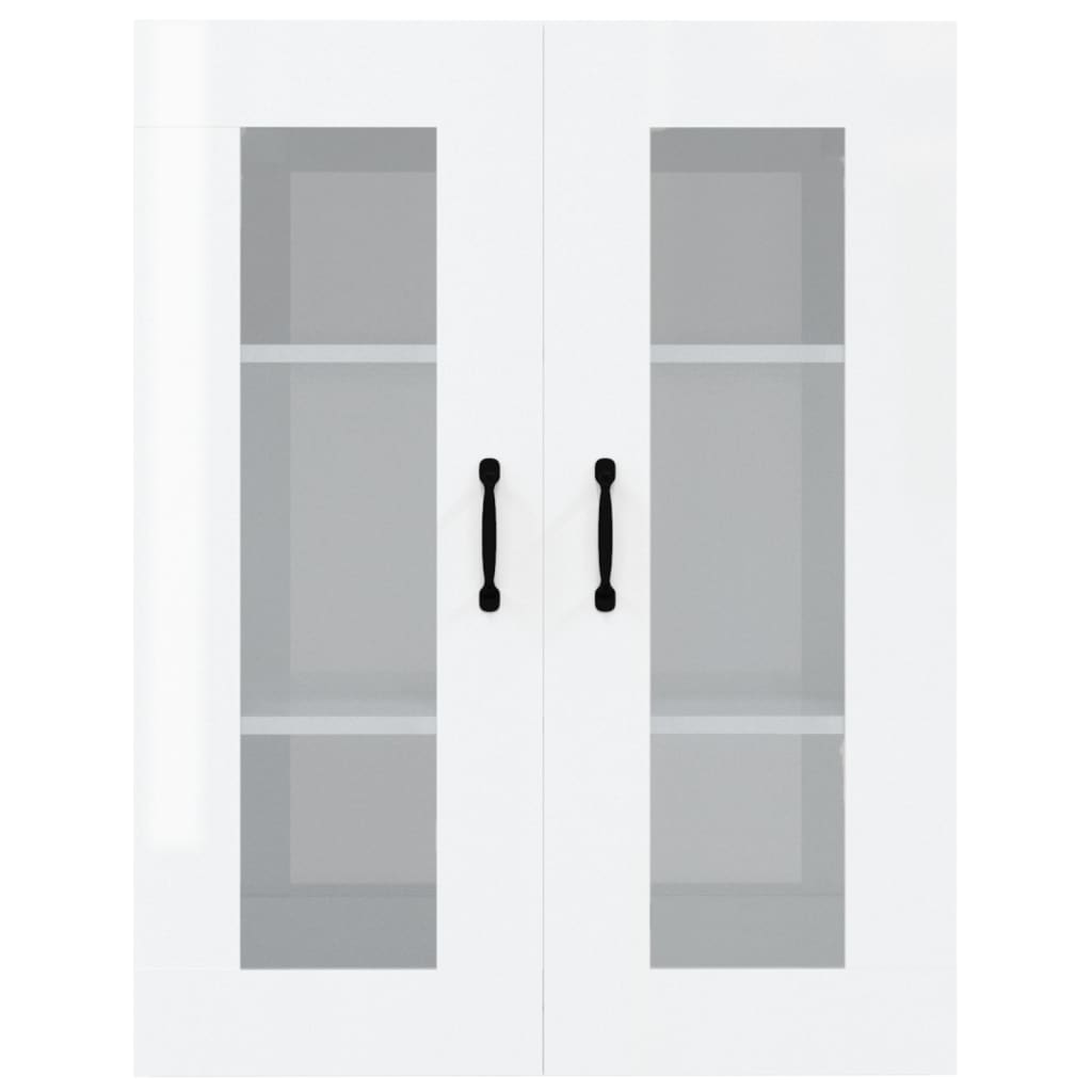 vidaXL Окачен стенен шкаф, бял гланц, 69,5x34x90 см