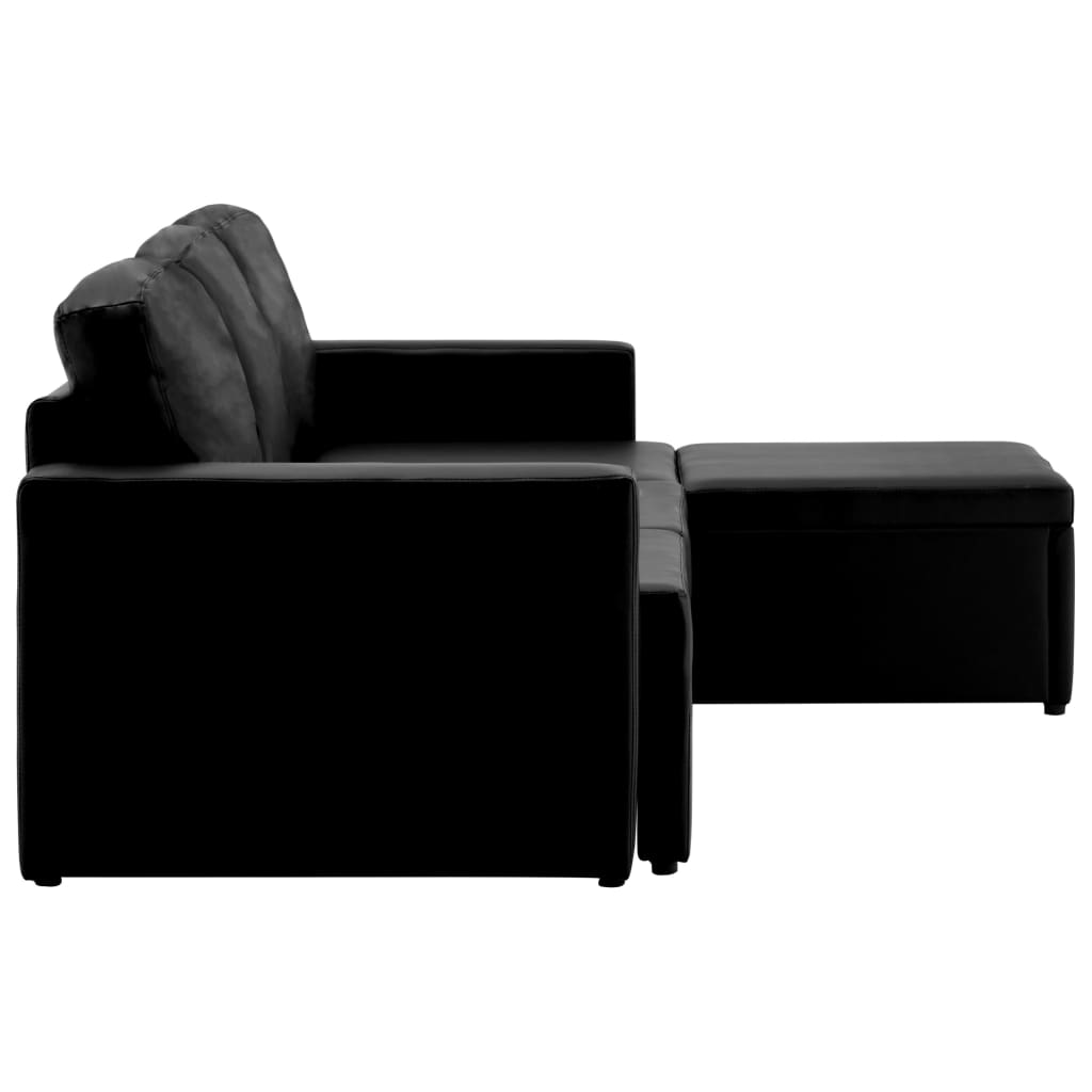 vidaXL 3-местен модулен диван легло, черен, изкуствена кожа