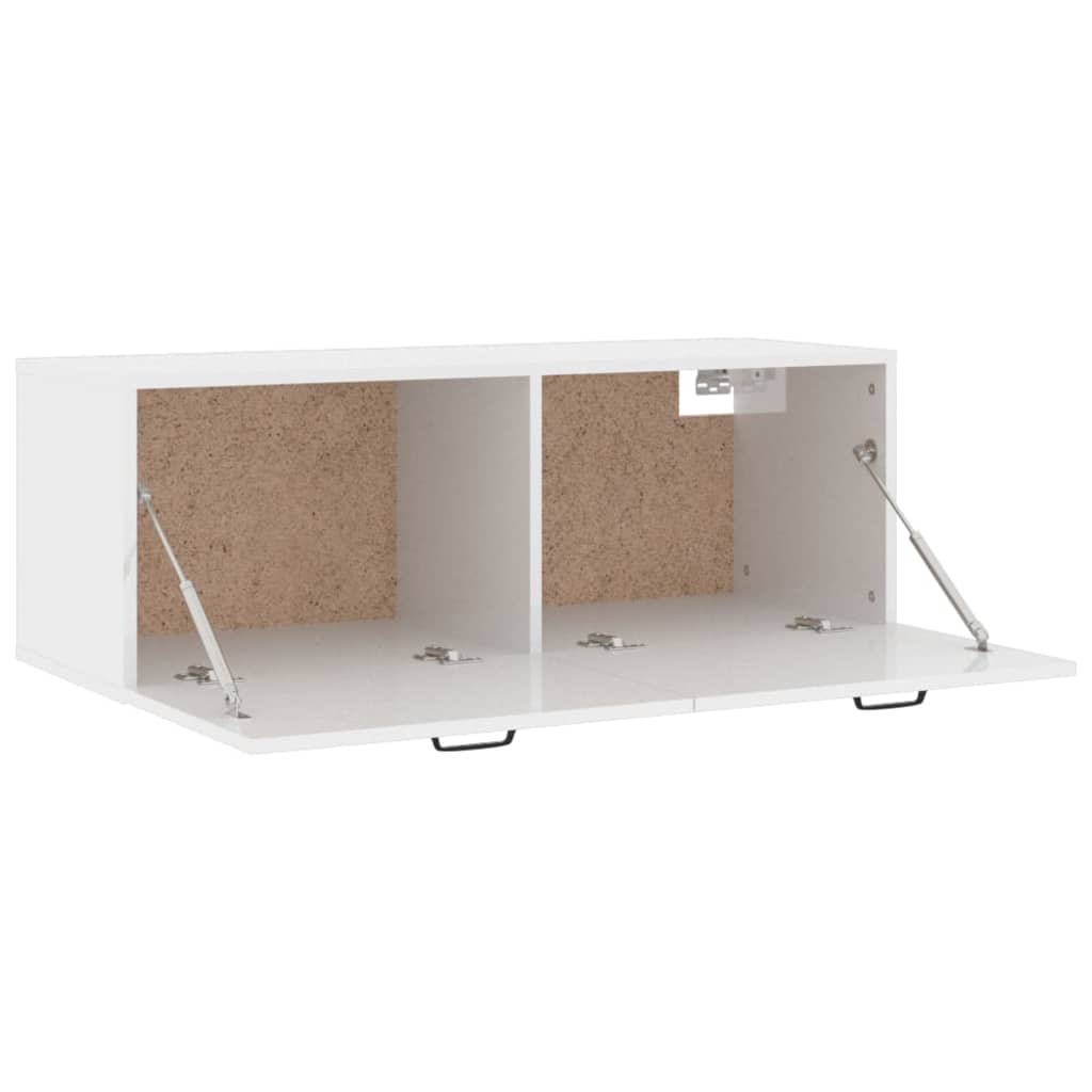 vidaXL Стенен шкаф, бял гланц, 100x36,5x35 см, инженерно дърво
