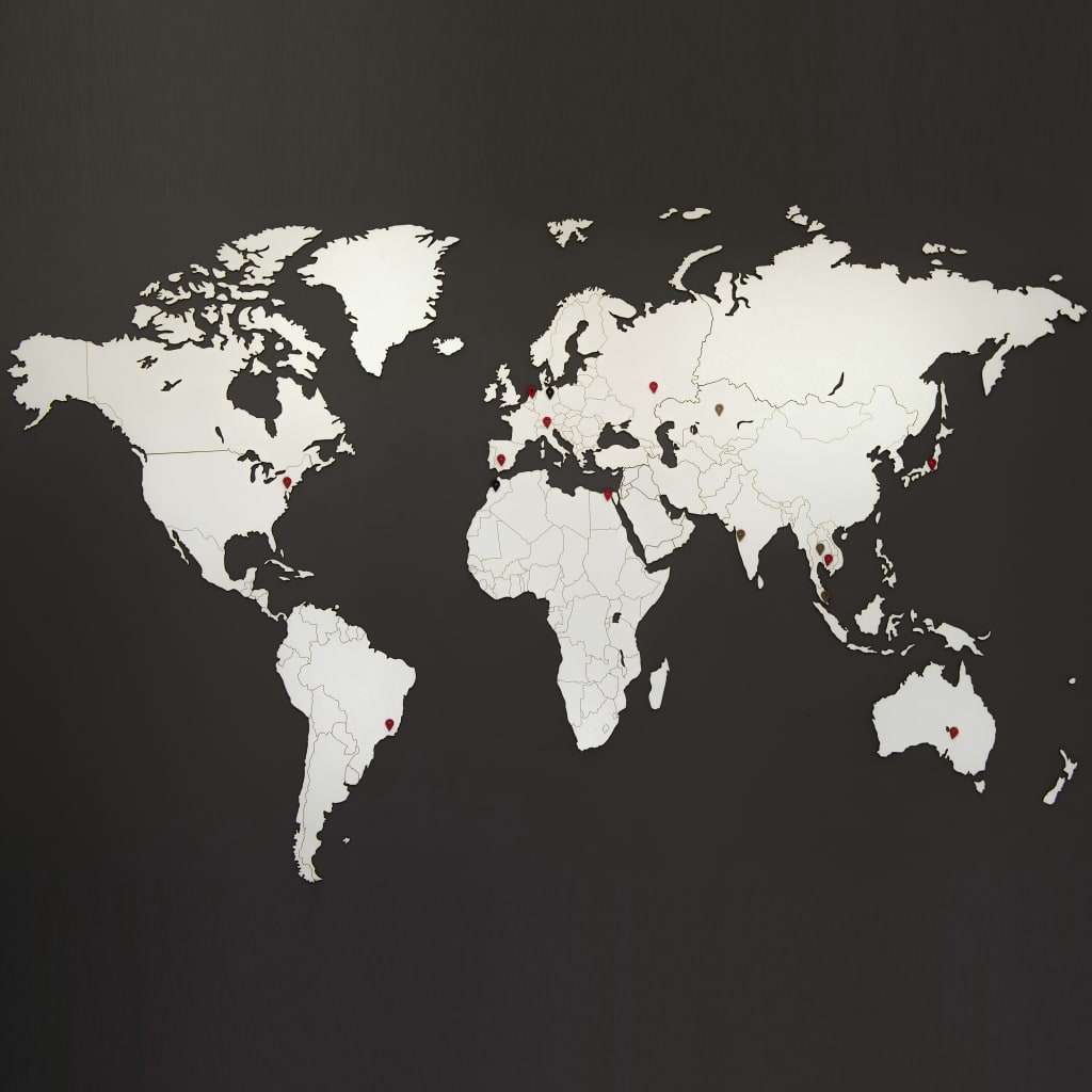 MiMi Innovations Карта на света стенна дърво Luxury бяла 130x78 см