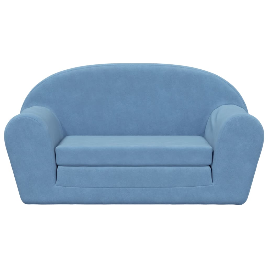 vidaXL 2-местен детски диван-легло синьо мек плюш