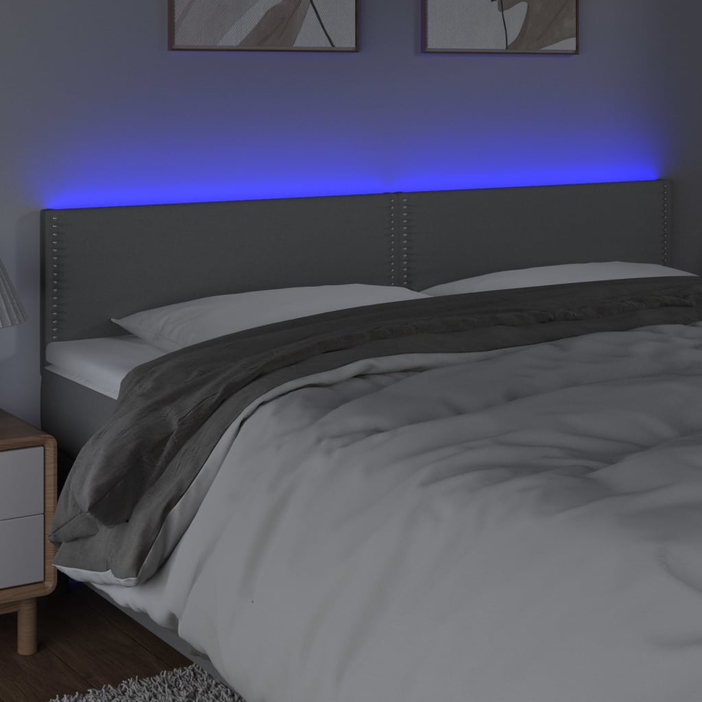 vidaXL LED горна табла за легло, светлосива, 200x5x78/88 см, плат