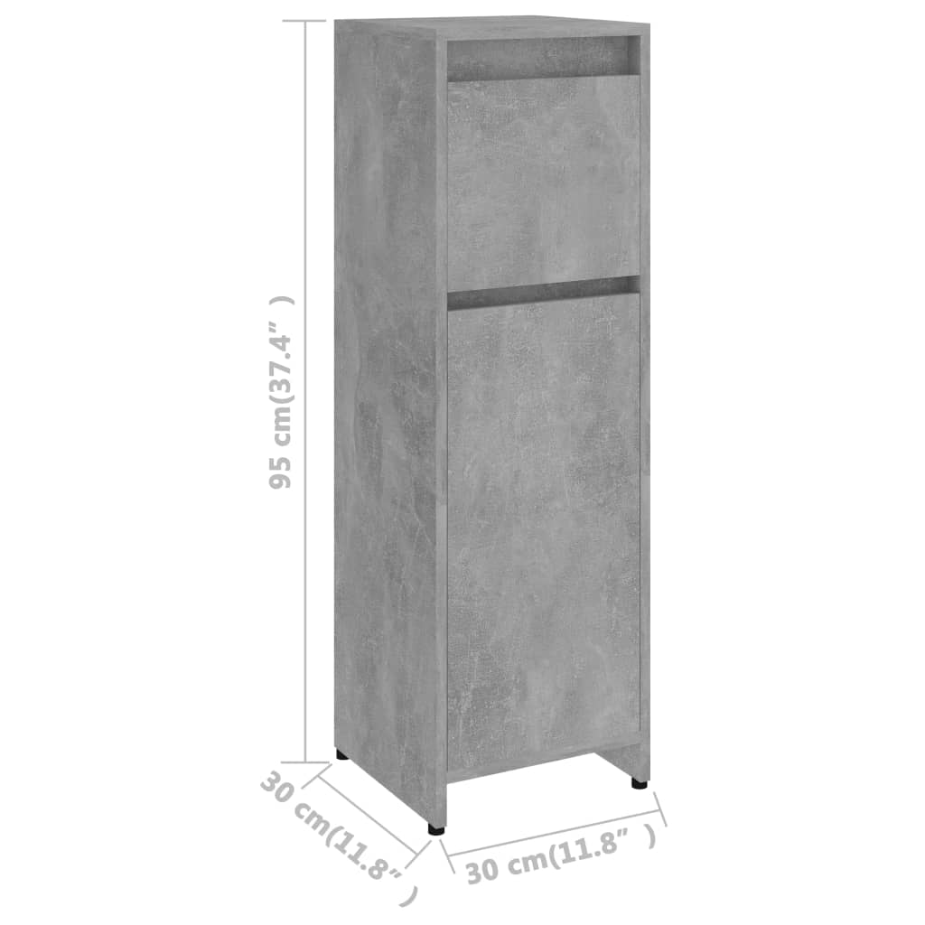 vidaXL Шкаф за баня, бетонно сиво, 30x30x95 см, ПДЧ