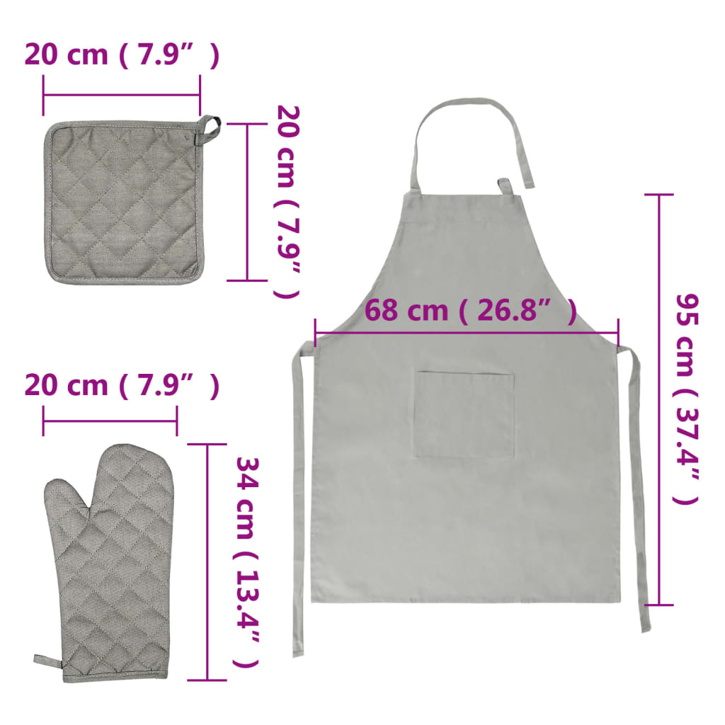 vidaXL Комплект кърпи от 15 части с кухненски ръкохватки сив памук