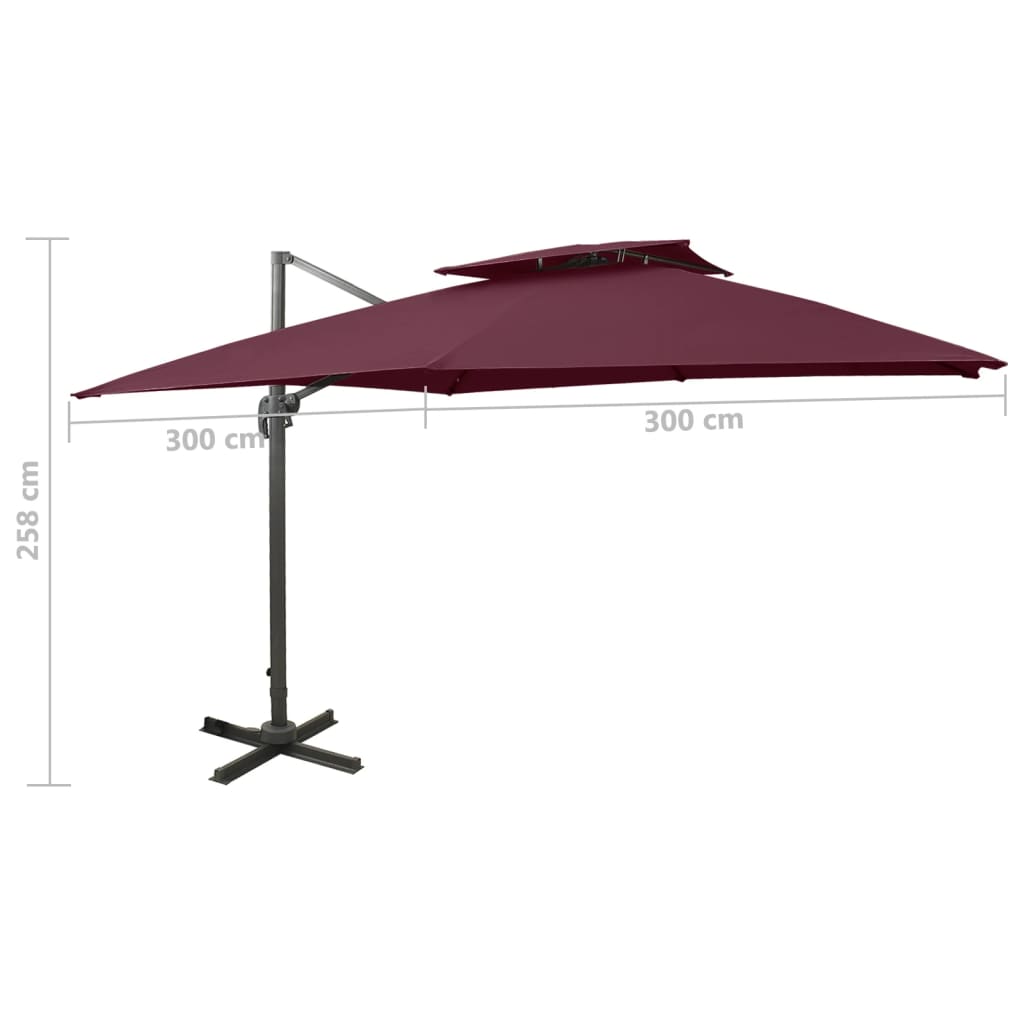 vidaXL Градински чадър чупещо рамо с двоен покрив 300x300 см бордо