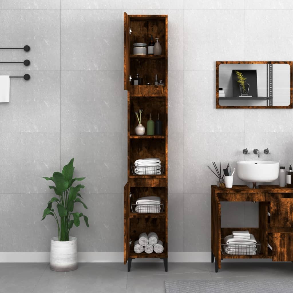 vidaXL Шкаф за баня, опушен дъб, 30x30x190 см, инженерно дърво